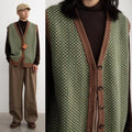 Autumn Trendy Green Retro Knitted Vest Men Cardigan Button V-Neck Neutral Couple Japanese Hong Kong Style Versatile Knitwear